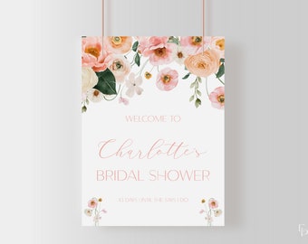 Colorful Floral Bridal Shower Welcome Sign Template for Pink and Peach Flower Bridal Shower Poster | ABRIANA Collection