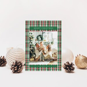 Red, Green and White Tartan Plaid Photo Christmas Card Template | FERGUS Collection