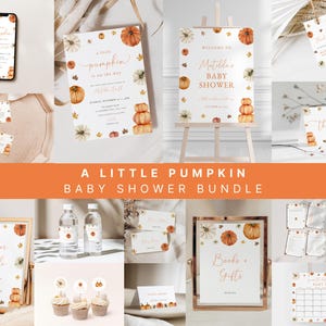 Little Pumpkin Baby Shower Invitation Bundle Template for Rustic Leaves & Pumpkin Fall Baby Shower Bundle Template | BRONWYN Collection