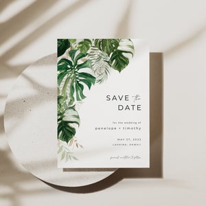 Modern Tropical Save the Date Template with Photo for Weddings | CALYPSO Collection