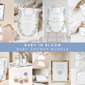 Blue Boy Baby in Bloom Baby Shower Invitation Bundle Template : Invite, Signs, Games, Cards, Favor Tag, Label Templates | CESIDIO Collection