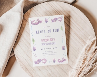 Axolotl Birthday Invitation Template for Under the Sea Cute Axolotl Birthday Party Invite | CALDER Collection