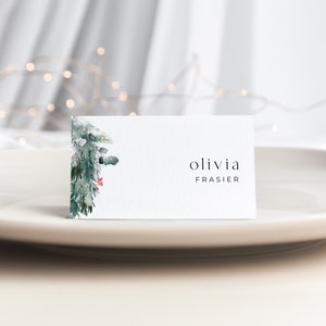 Winter Christmas Place Card Template with Meal Icons | HOLLY Collection