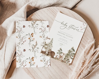 Woodland Baby Shower Invitation Template for Forest Woodland Animals Baby Shower Invite Editable Digital Download | ADAIR Collection
