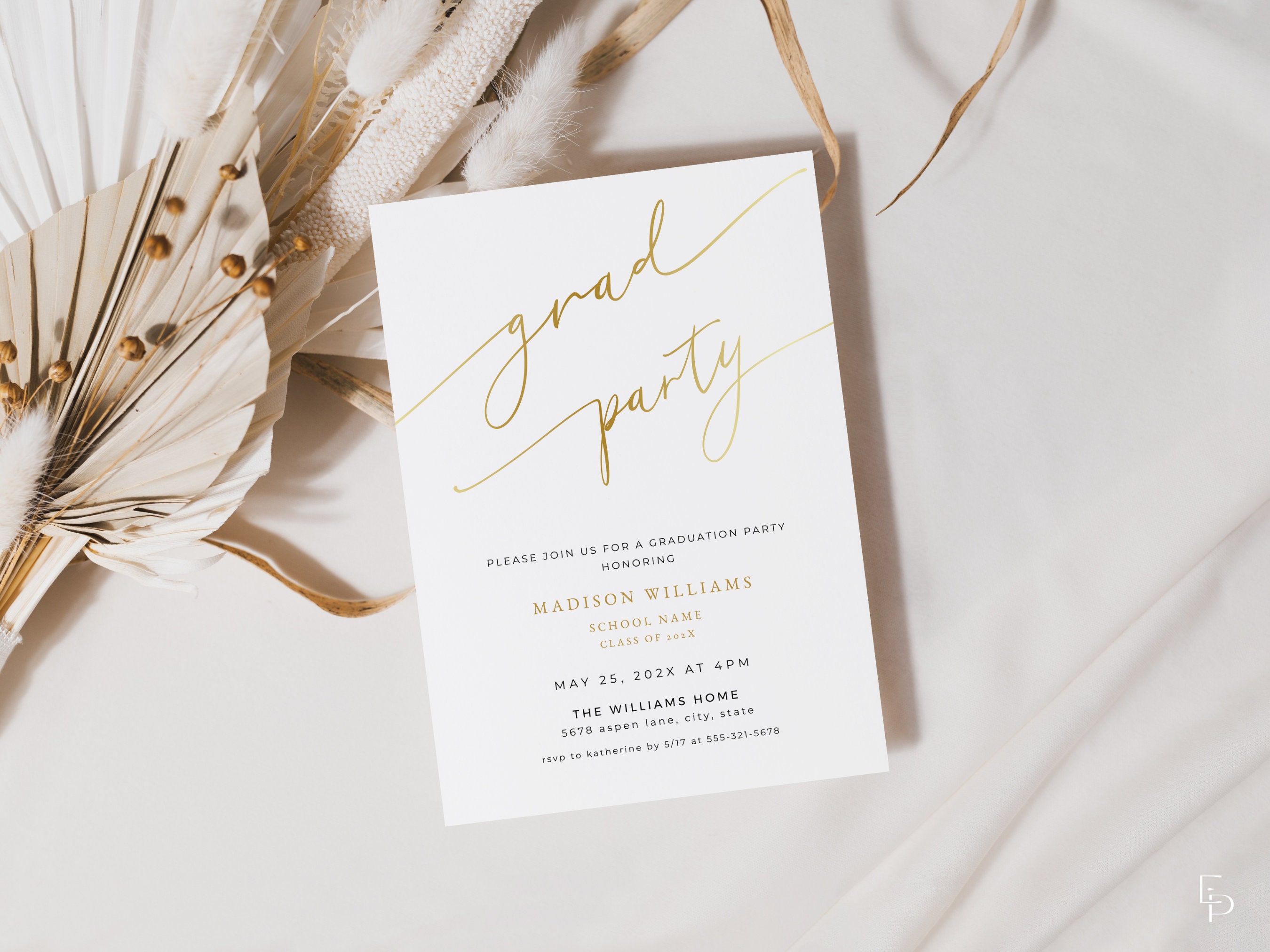 Grad Party Invite Script Elegant Gold Script Graduation Party Invitation Template Editable ...