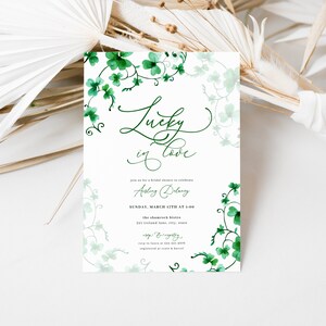 Irish Shamrock Lucky in Love Bridal Shower Invitation Template for St. Patrick's Bridal Shower Invite | ERIN Collection
