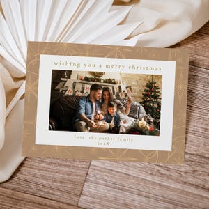 Beige & Gold Christmas Photo Card Template for Elegant Gold Pattern Picture Holiday Card Template | HARMONIA Collection