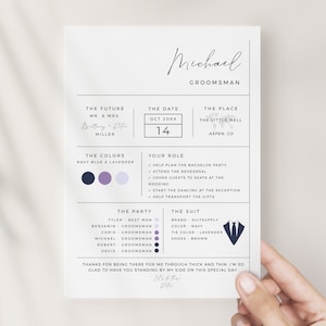Groomsmen Info Card Template with Duties | MORGAN Collection