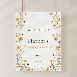 Bride to Bee Bridal Shower Welcome Sign Template for Yellow Wildflower and Honey Bee Bridal Shower Poster | PAMELA Collection