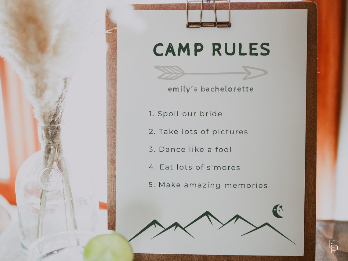 Camp Bachelorette Party Camp Rules Sign Template BROOKE - Etsy