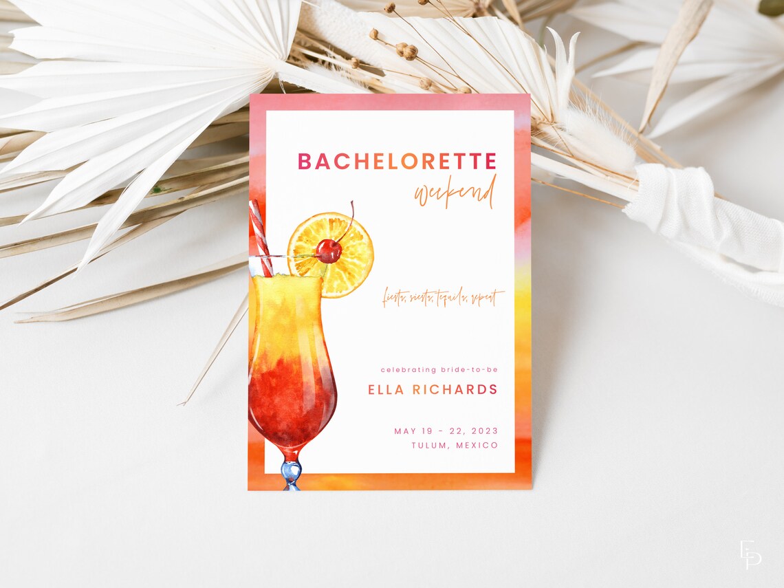 Tequila Sunrise Bachelorette Weekend Invite and Itinerary Etsy