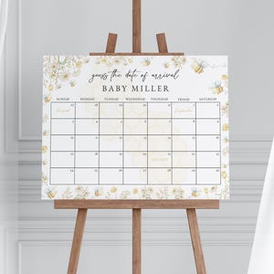 A Little Honey Baby Shower Guess the Due Date Calendar Game Sign Template , Gender Neutral Honey Bee Baby Shower Arrival | MIELA Collection