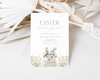 Pastel Easter Brunch Invitation Template for Yellow Daisy Easter Bunny & Floral Easter Egg Hunt Invite | ATTWELL Collection