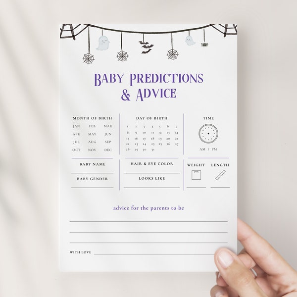 Halloween Witch Baby Predictions and Advice Baby Shower Game Template | AFSOUN Collection