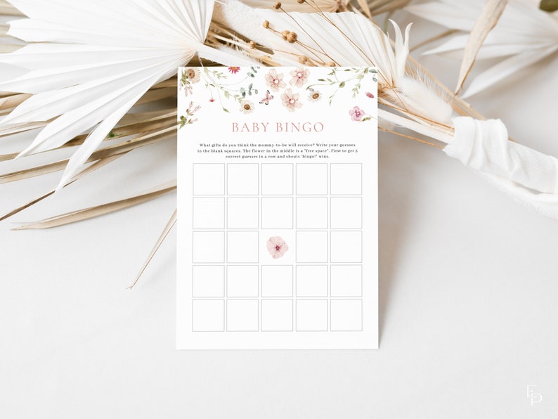 Pink Baby in Bloom Baby Bingo Baby Shower Game Template for Girl Floral