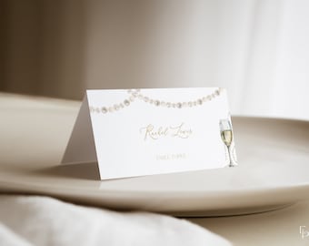 Pearls and Prosecco Place Card Template for Pearls Prosecco Name Card or Buffet Card | GRETCHEN Collection