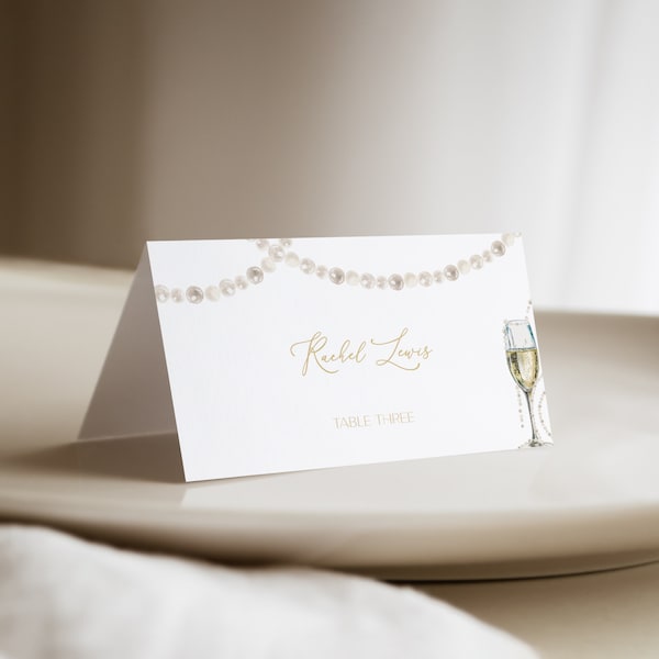 Pearls and Prosecco Place Card Template for Pearls Prosecco Name Card or Buffet Card | GRETCHEN Collection