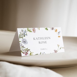 Floral Place Card Template for Wildflower Bridal Shower Name Card or Buffet Card | AINSLEY Collection