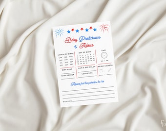 4th of July Baby Predictions and Advice Baby Shower Game Template for Patriotic Red White and Due Baby Shower Games | LIBERTY Collection