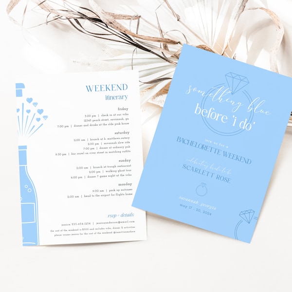 Something Blue Bachelorette Weekend Invite and Itinerary Template | LIRAZ Collection