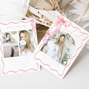 Pink Coquette Graduation Announcement Card Template for Girl Pink Bow Multiple Photo Graduation Party Invite | SONDOS Collection