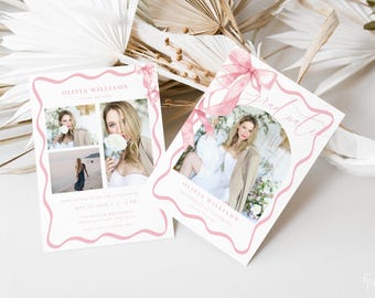 Pink Coquette Graduation Announcement Card Template for Girl Pink Bow Multiple Photo Graduation Party Invite | SONDOS Collection
