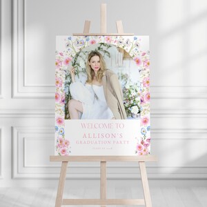Pink Wildflower Graduation Party Welcome Sign Template for Girl Pastel Pink Floral Photo Graduation Welcome Poster | PALESA Collection