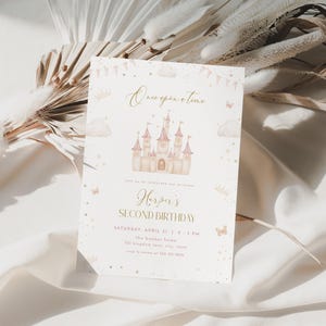 Princess Birthday Invitation Template Girl Pink Magical Castle Princess Once Upon a Time Birthday Invite Digital Download | SADIE Collection