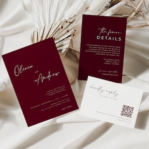 Classic Burgundy Wedding Invitation Suite Template with Printable 5x7 Invite, RSVP Card & Details Card | CORSEN Collection