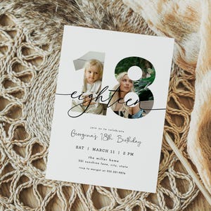 Eighteenth Birthday Invitation Template for Boy or Girl Minimalist Boho Photo 18th Birthday Party Invite | ELLIS Collection