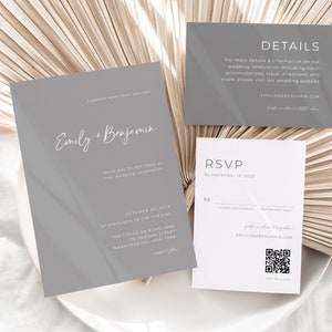 Modern Gray Wedding Invitation Suite Template with Printable 5x7 Invite, RSVP Card & Details Card | ARIANA Collection