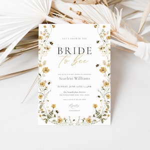 Bride to Bee Bridal Shower Invitation Template for Yellow Wildflower and Honey Bee Bridal Shower Invite | PAMELA Collection