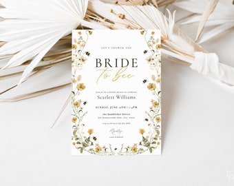 Bride to Bee Bridal Shower Invitation Template for Yellow Wildflower and Honey Bee Bridal Shower Invite | PAMELA Collection