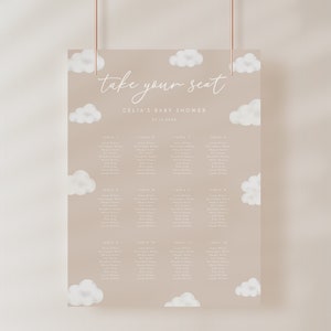 Neutral Cloud Baby Shower Seating Chart Template Sign | ANAN Collection