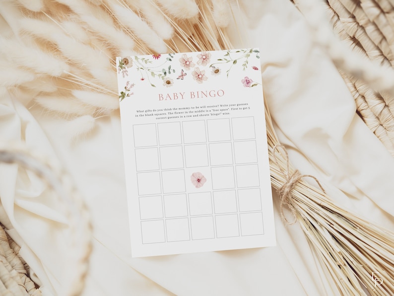 Pink Baby in Bloom Baby Bingo Baby Shower Game Template for Girl Floral