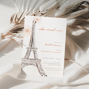 She Said Oui French Eiffel Tower Paris Bridal Shower Invitation Template | BRIGITTE Collection