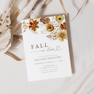 Fall in Love Bridal Shower Invitation Template for Autumn Fall Floral Bridal Shower Invite | DUNSTAN Collection