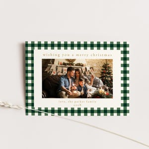 Green Plaid Christmas Photo Card Template for Modern Tartan Picture Holiday Card Template | HARMONIA Collection