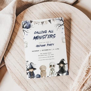 Calling All Monsters Halloween Party Invitation Template for Spooktacular Kids Halloween Costume Party Invite | GILLIAN Collection