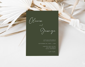 Modern Olive Green Wedding Invitation Template | OLIVIA Collection