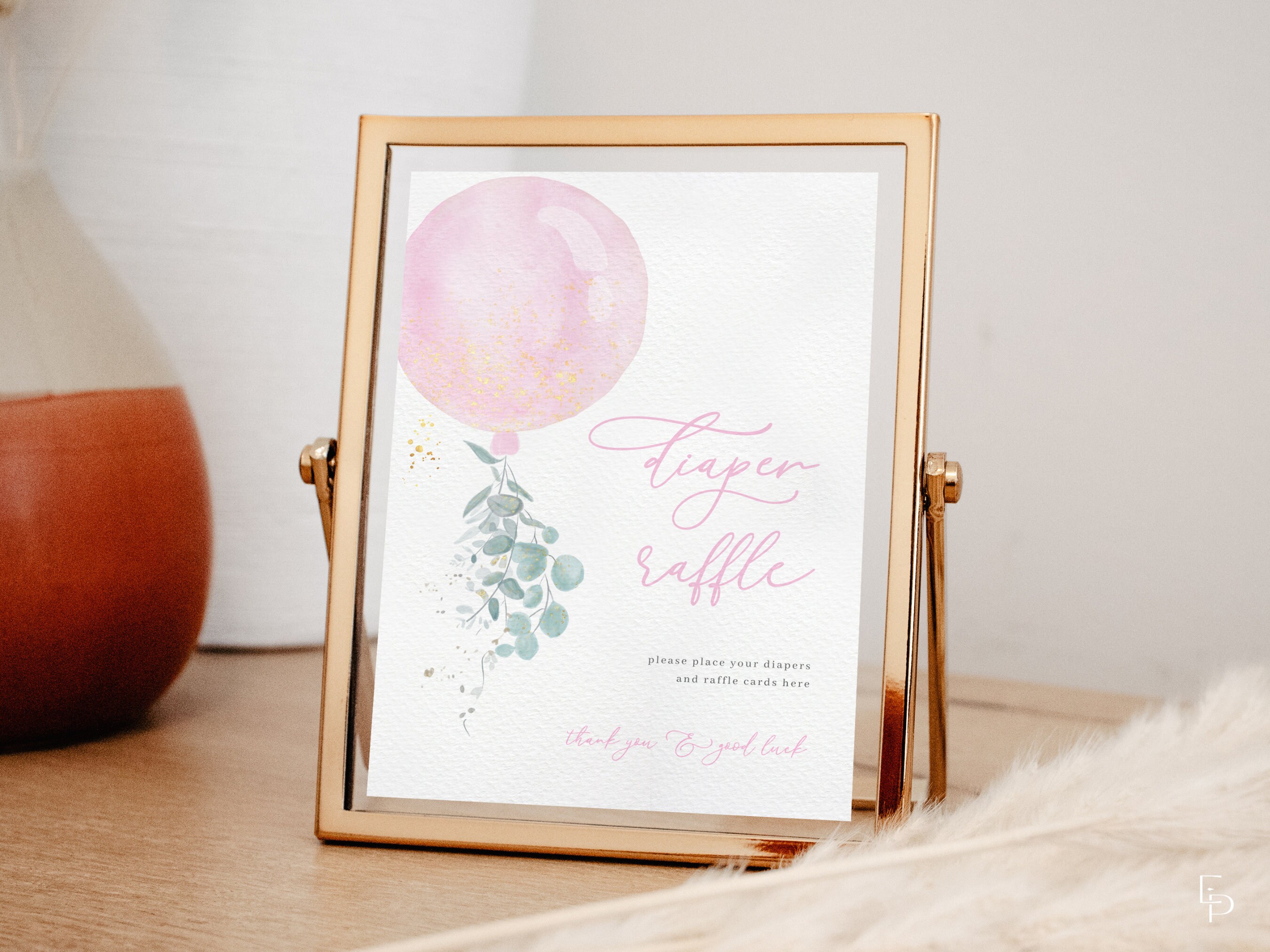 Watercolor Sunshine & Rainbow Diaper Raffle Game - 1 Sign & 50 Tickets For Baby Shower Party