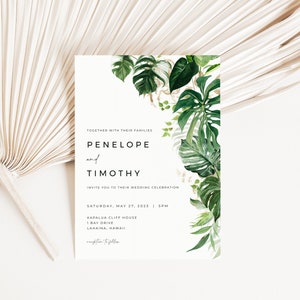Modern Tropical Wedding Invitation Template with Photo | CALYPSO Collection