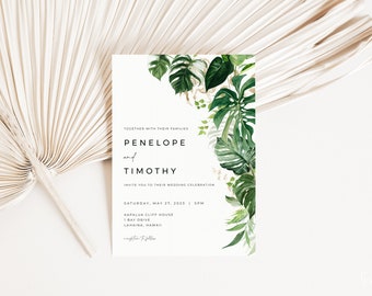 Modern Tropical Wedding Invitation Template with Photo | CALYPSO Collection