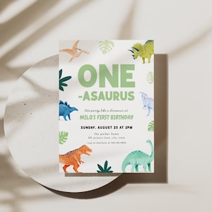 Dinosaur First Birthday Invitation Template for Boy 1st Birthday Jurassic Dino One-Asaurus Birthday Invite | HECTOR Collection