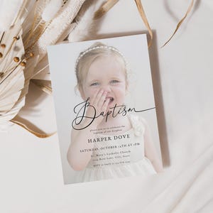 Modern Baptism Invitation Template for Simple Photo Boy or Girl Minimalist Christening Invite with Photo | ZOHAN Collection