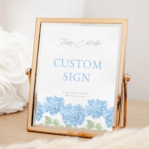 Blue Hydrangea Bridal Shower Custom Sign Template in 5x7 and 8x10 for Blue Coastal Grandmother Event Signage | NILAM Collection
