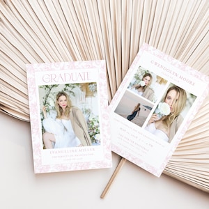 Pink Toile Graduation Announcement Card Template for Girl Grandmillenial Multiple Photo Graduation Party Invite | AKIRA Collection