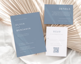 Dusty Blue Wedding Invitation Suite Template with Printable 5x7 Invite, RSVP Card & Details Card | NILA Collection