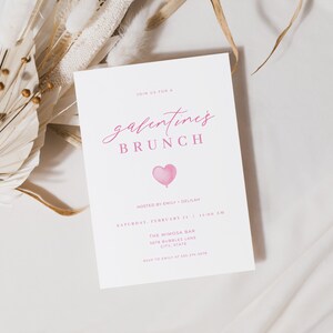 Modern Pink Galentine&#39;s Day Brunch Invitation Template for Girls Valentines Party Invite | AMANDA Collection