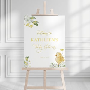 Little Chick Baby Shower Welcome Sign Template for Yellow Spring Baby Shower Poster | ADERYN Collection